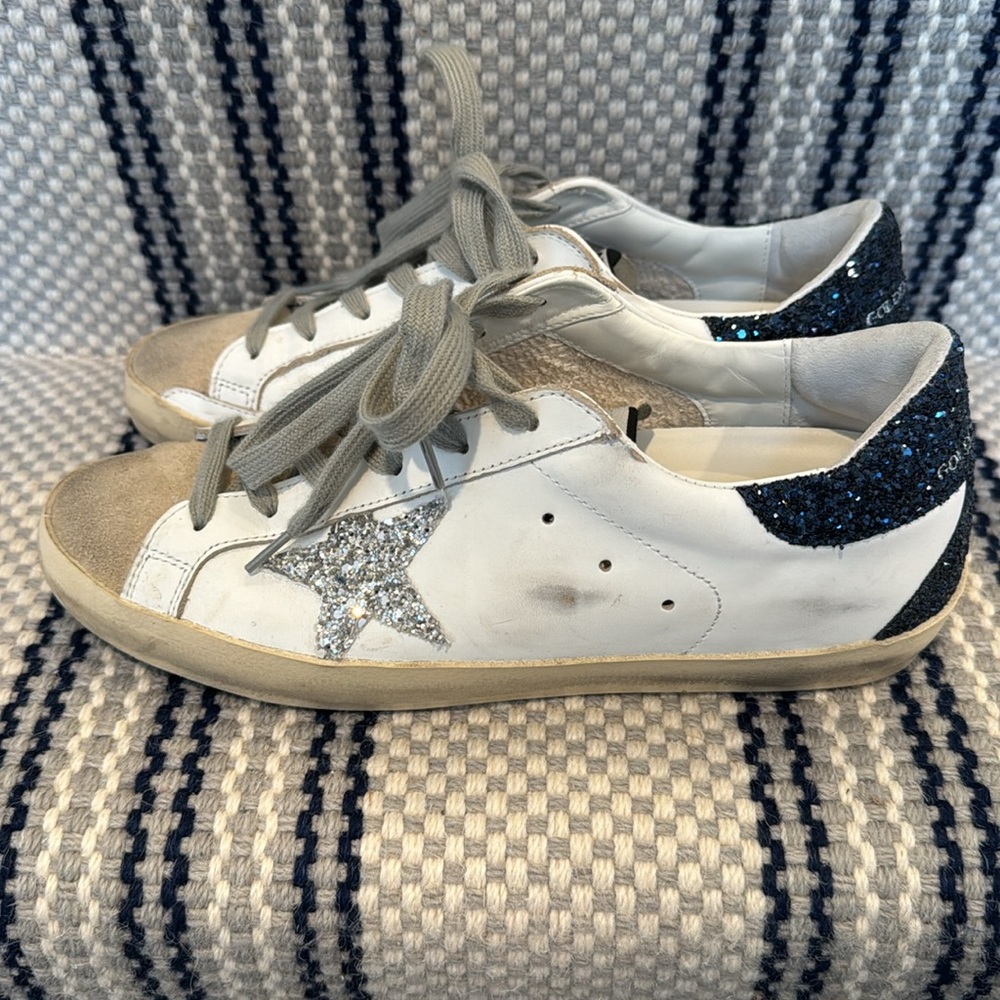 GOLDEN GOOSE Superstar Suede Glitter Low-Top Sneakers 39 white/silver/night blue - Picture 4 of 14
